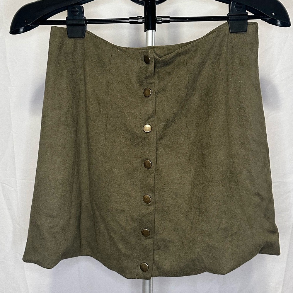 Altar'd State Olive Button-Down A-Line Skirt